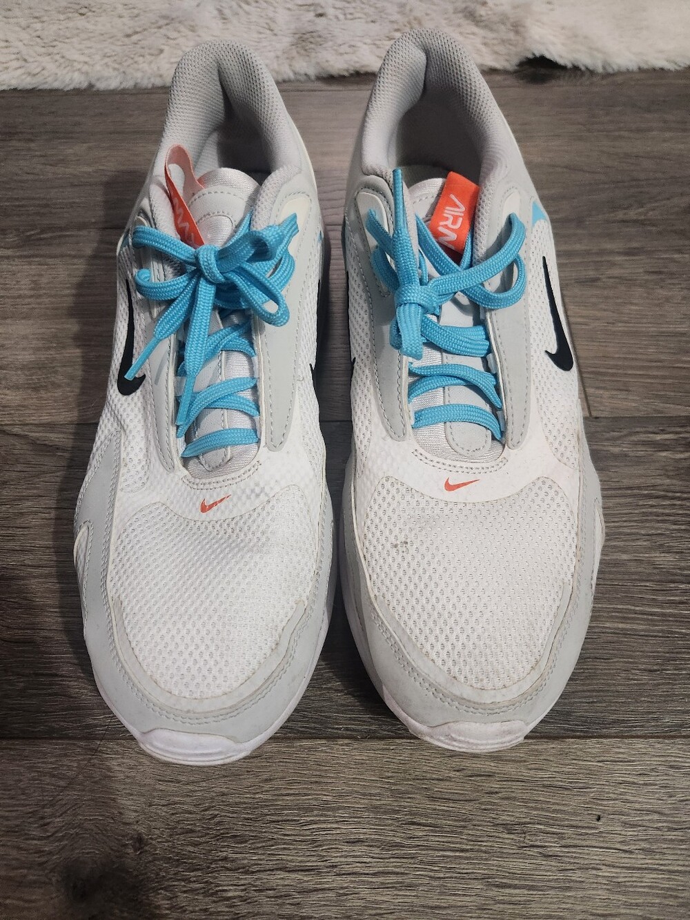 Nike MENS SIZE 12 - White Sneakers with Light Blue Laces and Black Swoosh